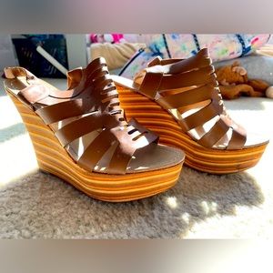 Handmade leather wedge sandals sz 37